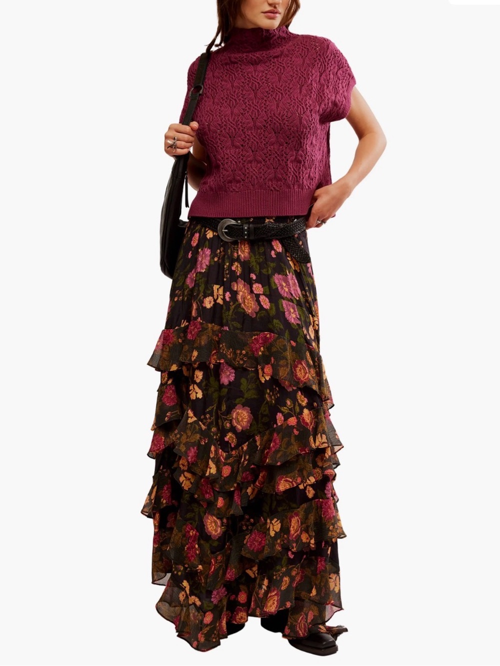 Free People Lolita Floral Ruffle Maxi Skirt
